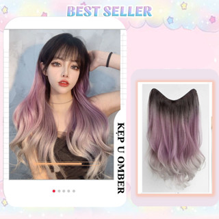 Tóc giả kẹp chữ U màu omber 2 màu xoăn sóng-Tóc giả màu gradient làm dày tóc dành cho nữ