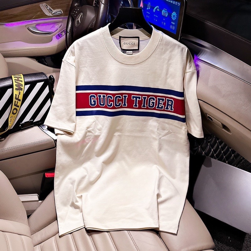 Áo Thun Gucci Tiger Crem Form Rộng Tay Lỡ Vải Cotton 100% | BigBuy360 - bigbuy360.vn