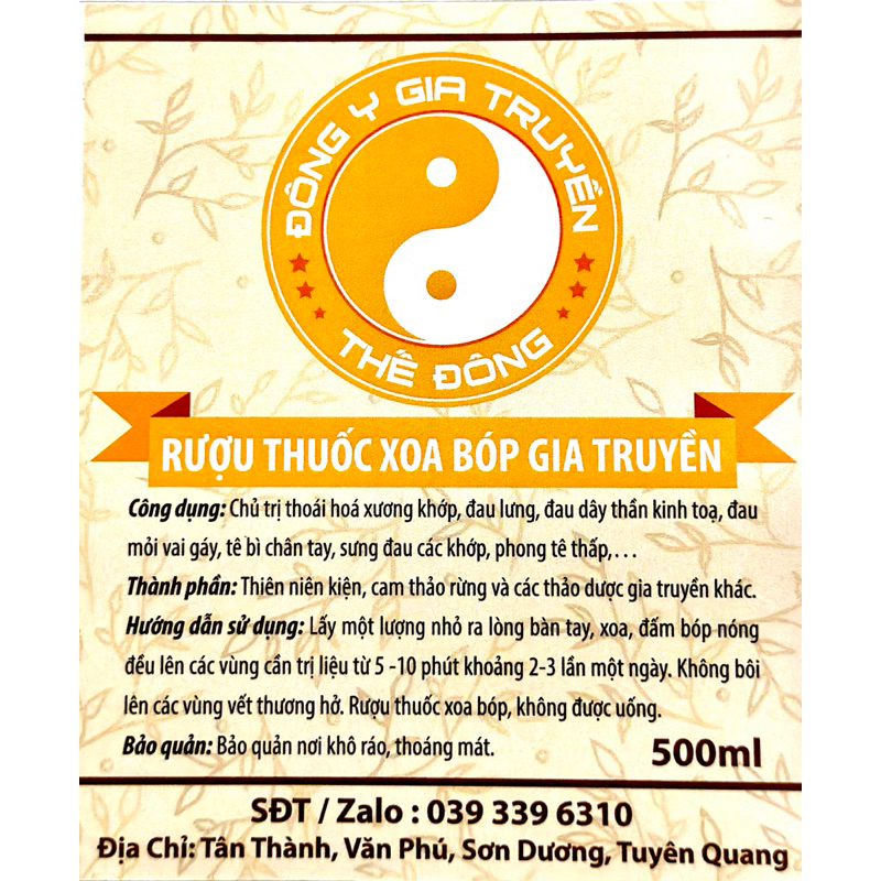 Rượu thuốc xoa bóp Thế Đông trị thoái hoá xương khớp, đau mỏi vai gáy, tê bì chân tay, đau mỏi cơ, phong tê thấp