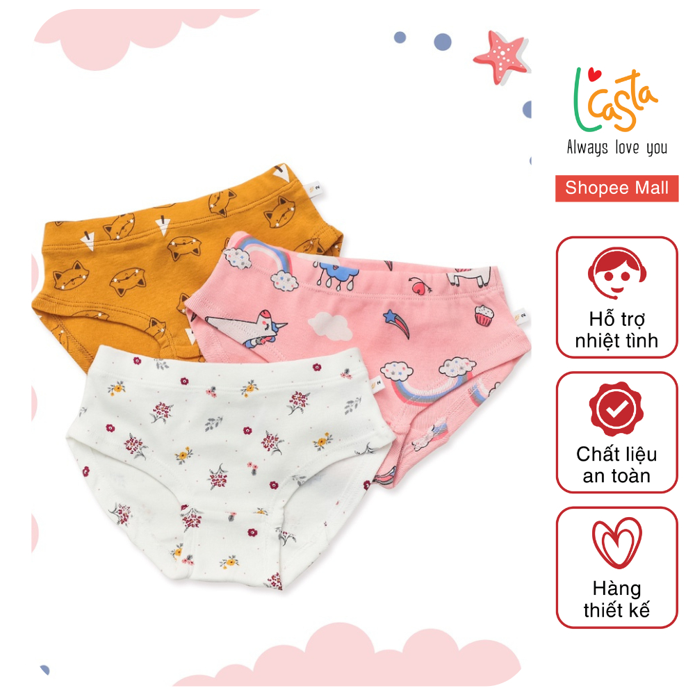 Quần lót bé gái cotton họa tiết dễ thương combo 3 chiếc LCasta QL3SETTG