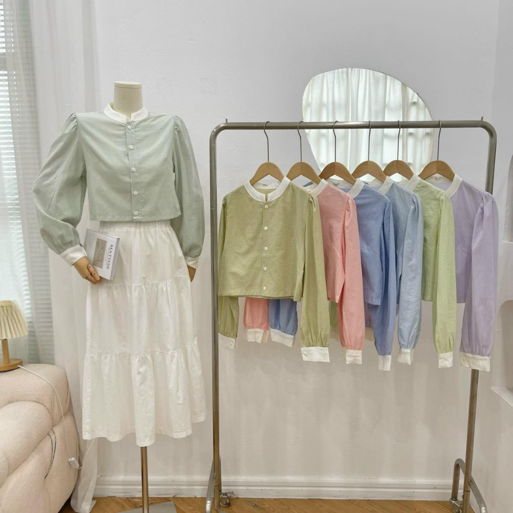 Áo sơ mi nữ Áo sơ mi Crop Kẻ Viền Màu XONXEN SHOP HUẾ free size Mã A620