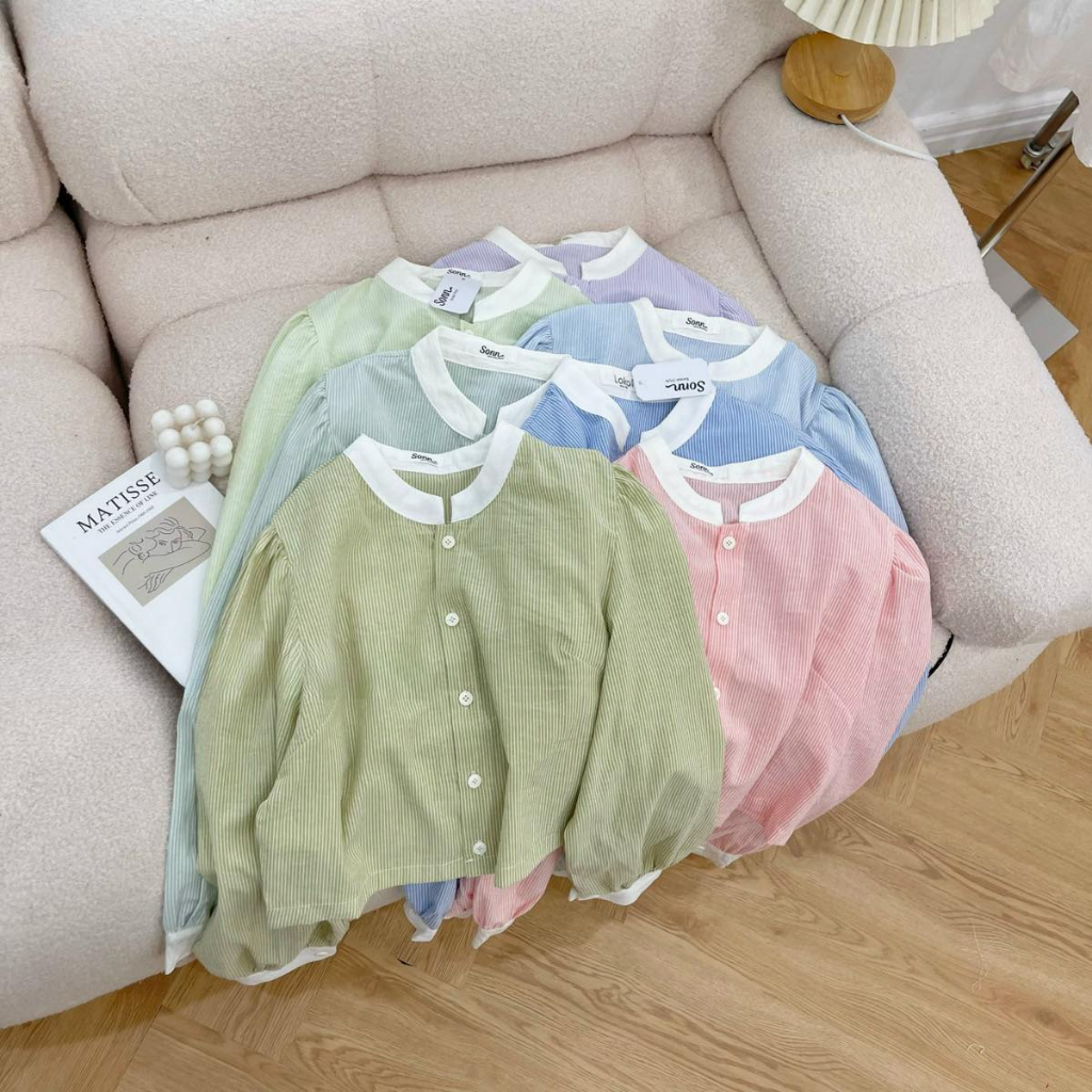 Áo sơ mi nữ Áo sơ mi Crop Kẻ Viền Màu XONXEN SHOP HUẾ free size Mã A620
