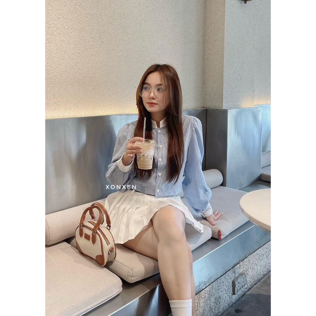 Áo sơ mi nữ Áo sơ mi Crop Kẻ Viền Màu XONXEN SHOP HUẾ free size Mã A620