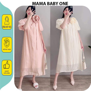 VÁY BẦU CÔNG SỞ DỰ TIỆC ĐẸP-ĐẦM BẦU XUÔNG DÁNG DÀI CỔ HOA XINH XẮN VẢI VOAN 2 LỚP MỀM MÁT FREESIZE