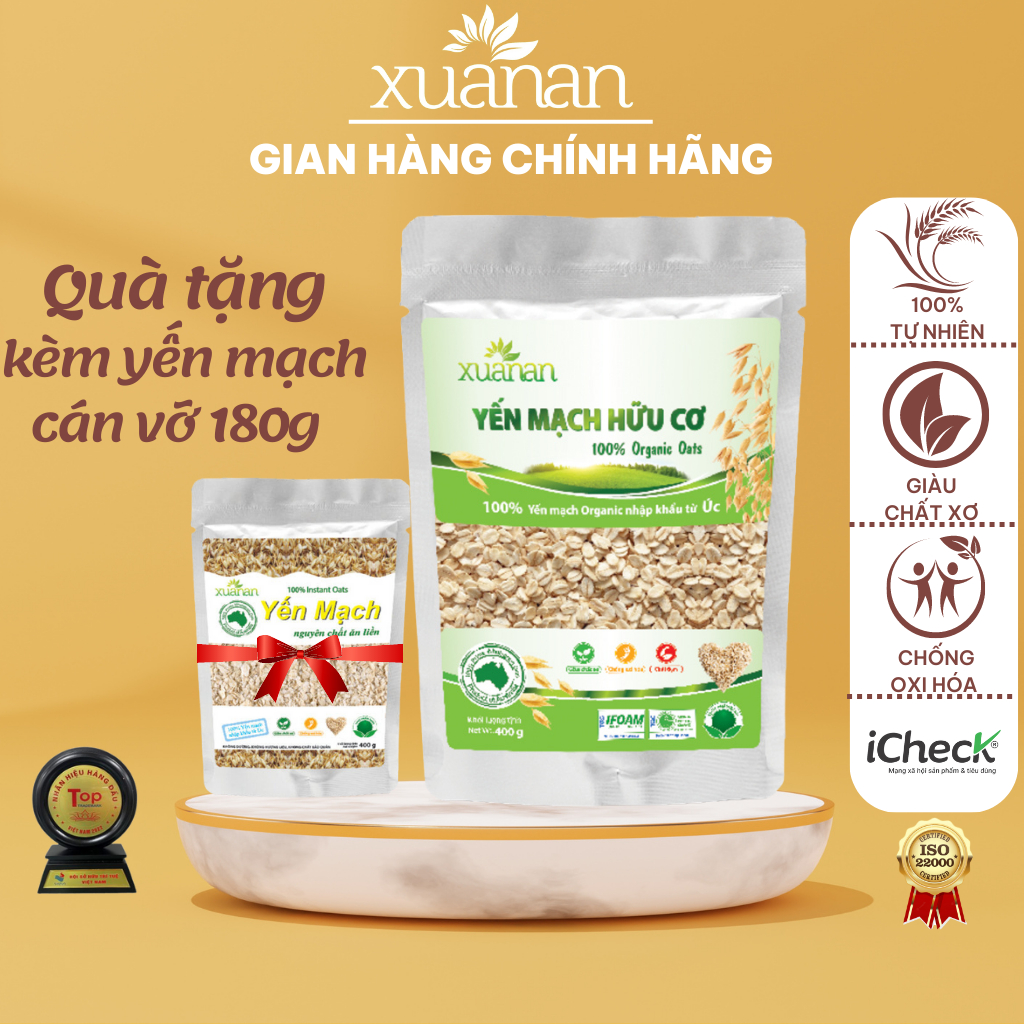 Yến mạch cán dẹt hữu cơ XUÂN AN giảm cân ăn dặm cho bé 400g