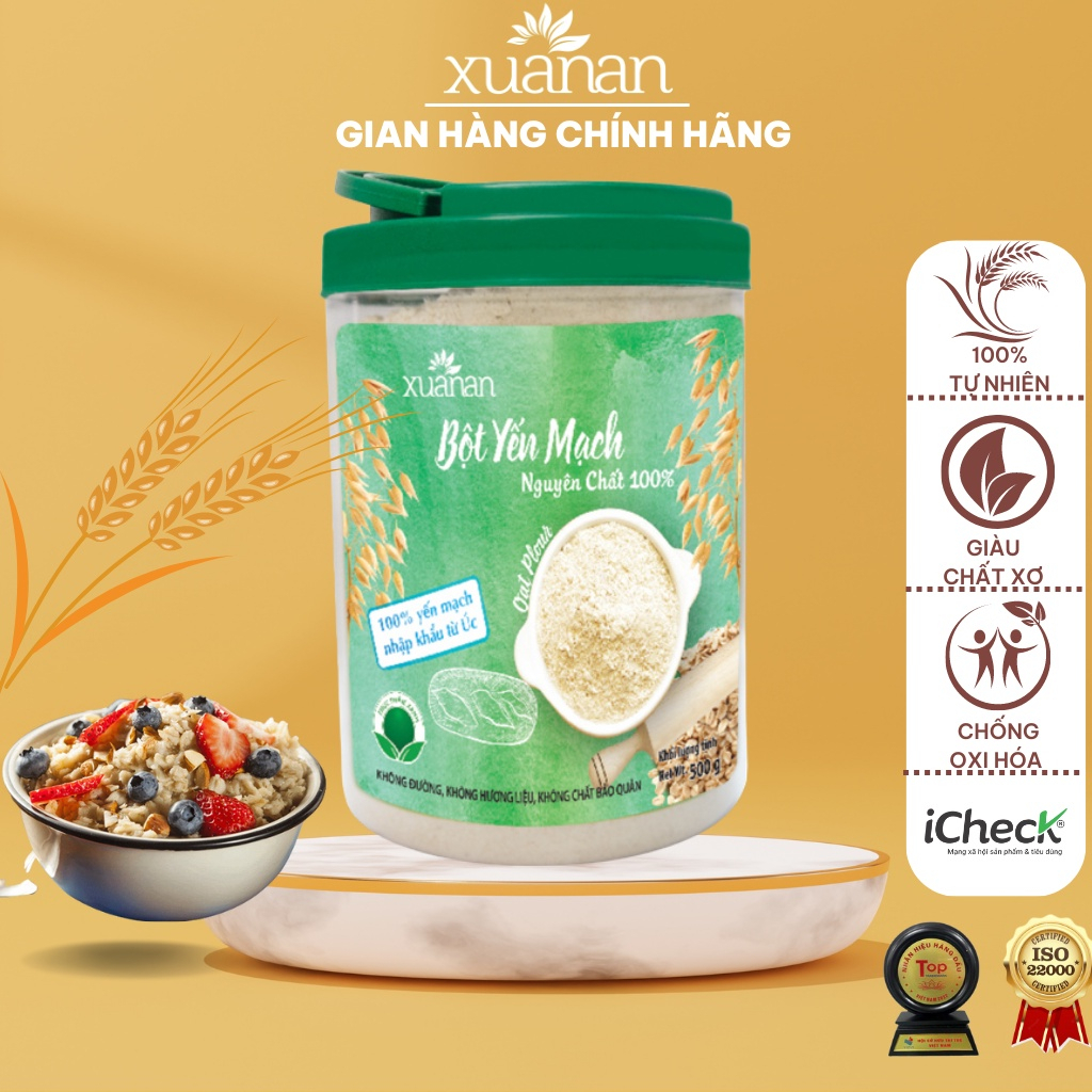 Bột yến mạch nguyên chất cho bé ăn dặm làm bánh giúp dưỡng da khi đắp mặt nạ XUÂN AN hộp 500g