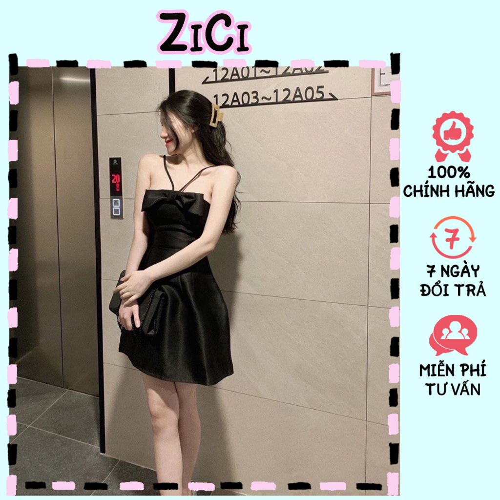Đầm 2 dây cổ yếm nơ ngực, váy nữ thiết kế dễ thương đi tiệc đi chơi ZICI NONGU001