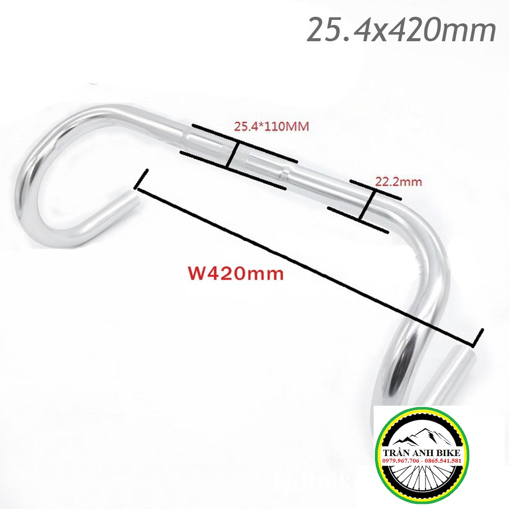 Ghi đông cong xe đạp nhôm 25.4x420mm