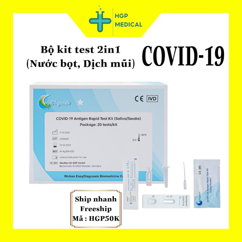 Bộ kit test nhanh COVID19 tại nhà, 2in1 NƯỚC BỌT hoặc DỊCH MŨI chính hãng được BYT cấp phép
