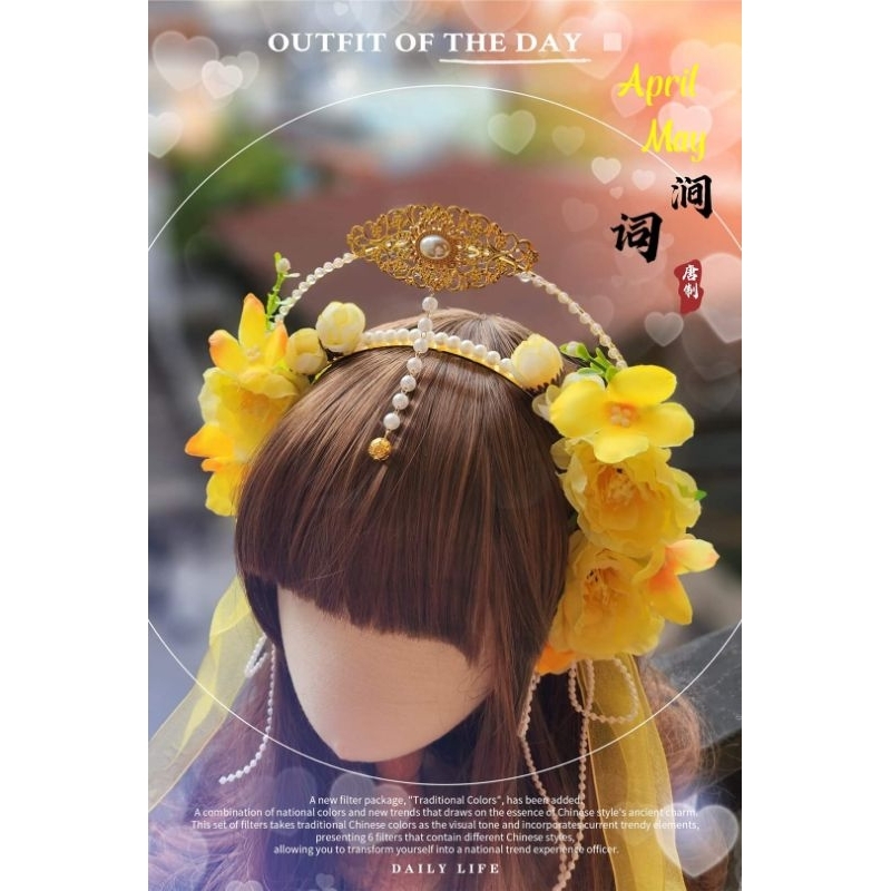 Cài tóc lolita 2 tầng đính hoa sang trọng nhiều màu