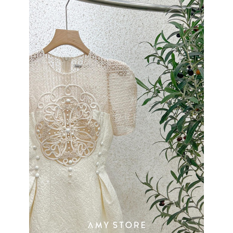 VÁY TAFTA GẤM PHA REN LƯỚI 3D CAO CẤP THÊU HOẠ TIẾT VẶN THỪNG ĐÍNH NGỌC TRAI AMY STORE HÀNG ĐẸP THANH LỊCH