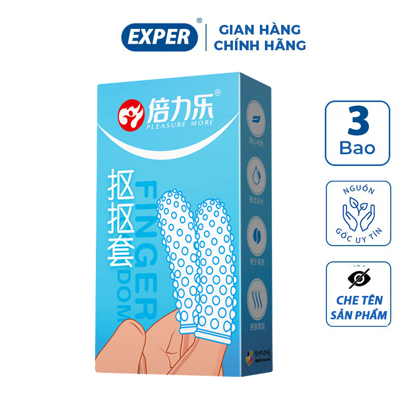 Bao cao su ngón tay Pleasure More QQ Pha Lê, bao ngón tay có gai, bcs ngón tay 1 hộp 3 cái