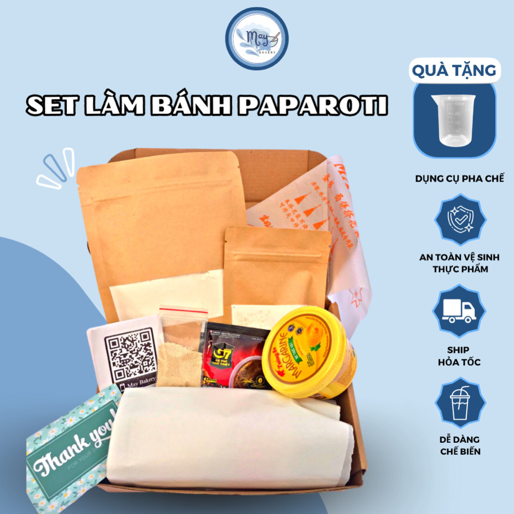 COMBO Nguyên liệu làm bánh PAPAROTI, SET bột tự làm bánh PAPAROTI 3 vị, CÓ HƯỚNG DẪN CỤ THỂ | Tiệm Bánh Nhà May