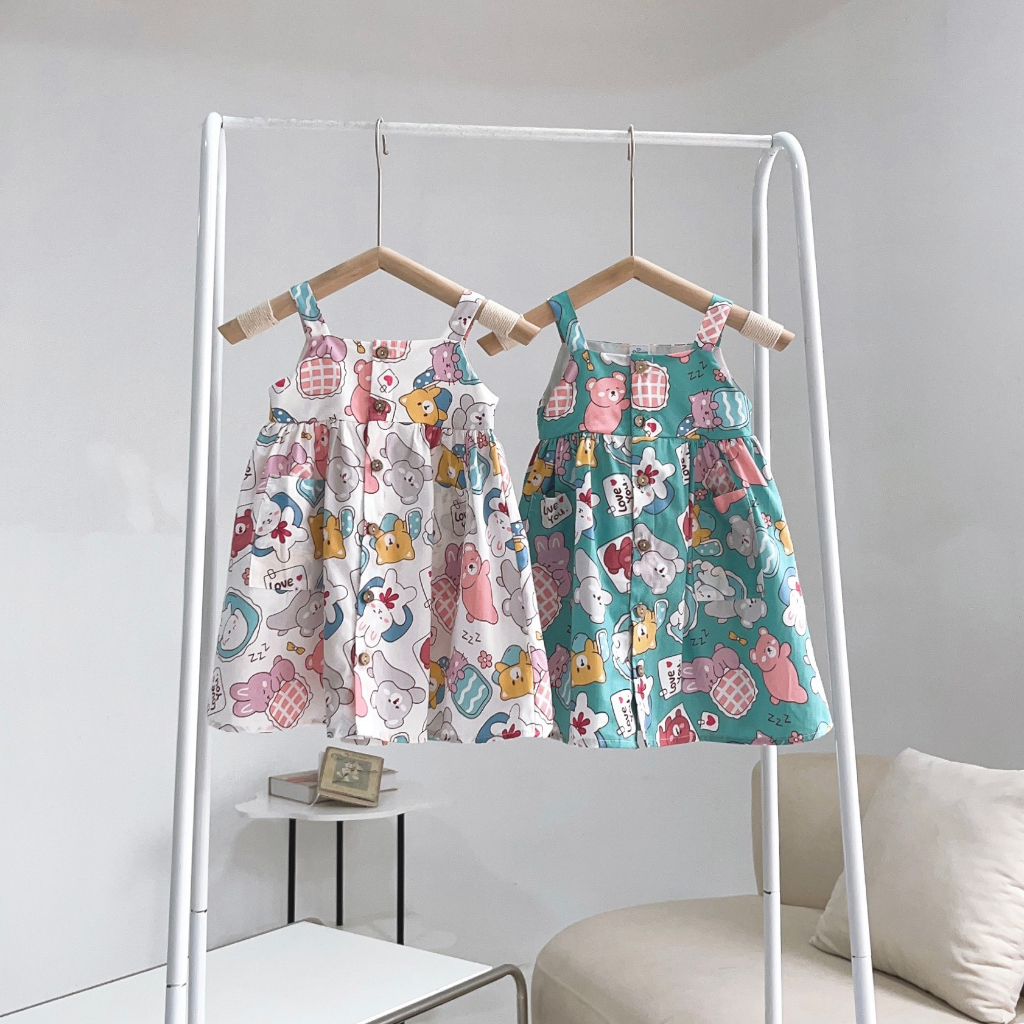 Váy 2 dây họa tiết gấu nhiều màu