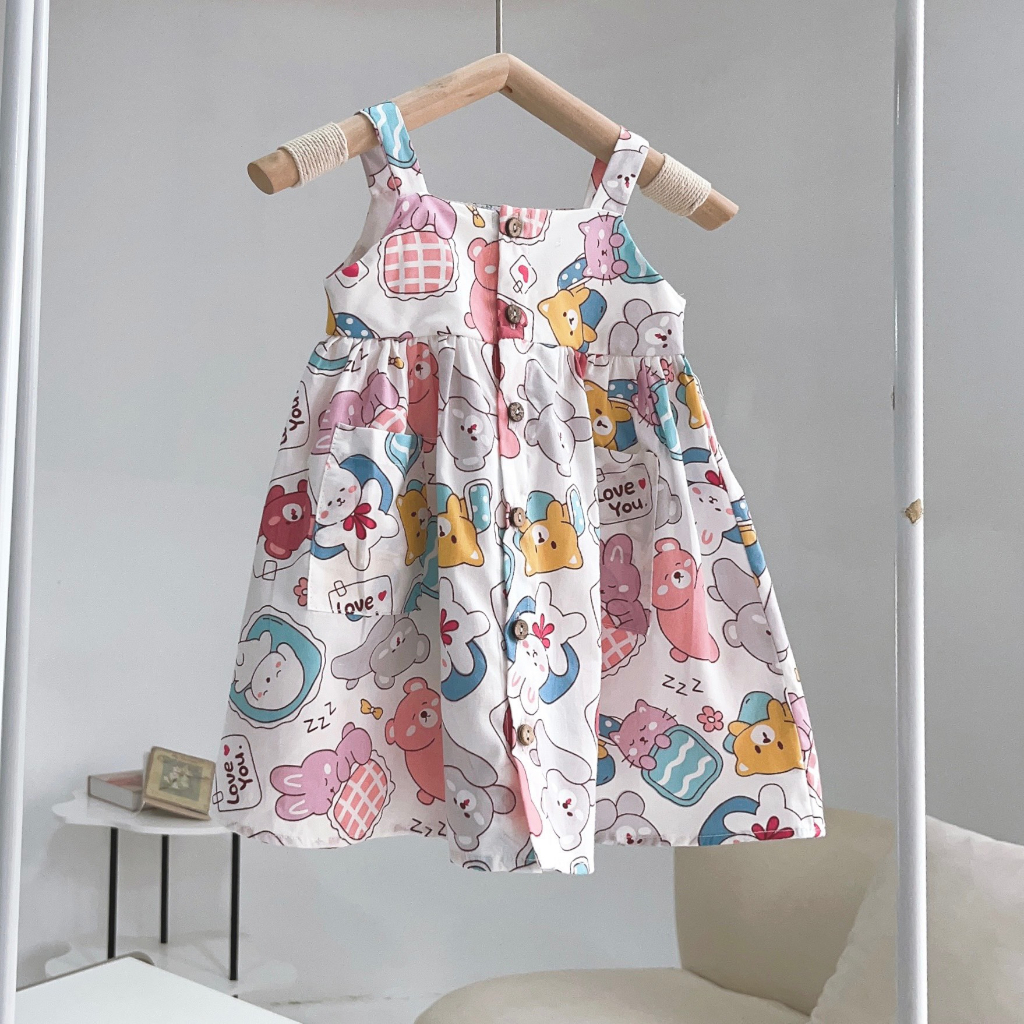 Váy 2 dây họa tiết gấu nhiều màu