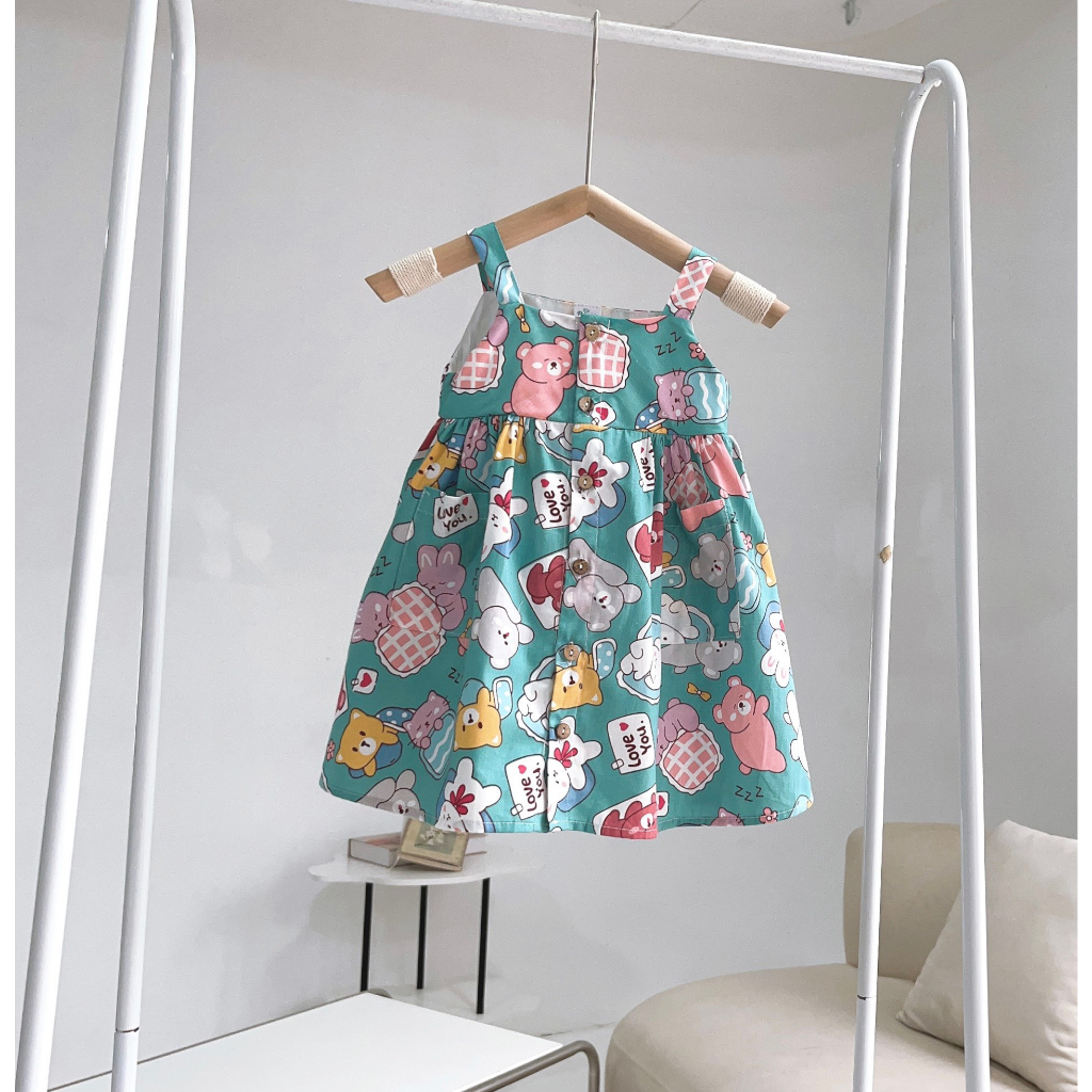 Váy 2 dây họa tiết gấu nhiều màu