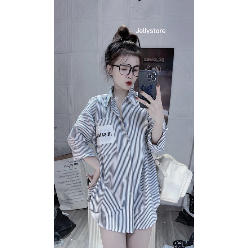 Sơ mi kẻ Jil Sander siêu xinh hot hit Fom rộng JELLYSTORE chuẩn hai size SM
