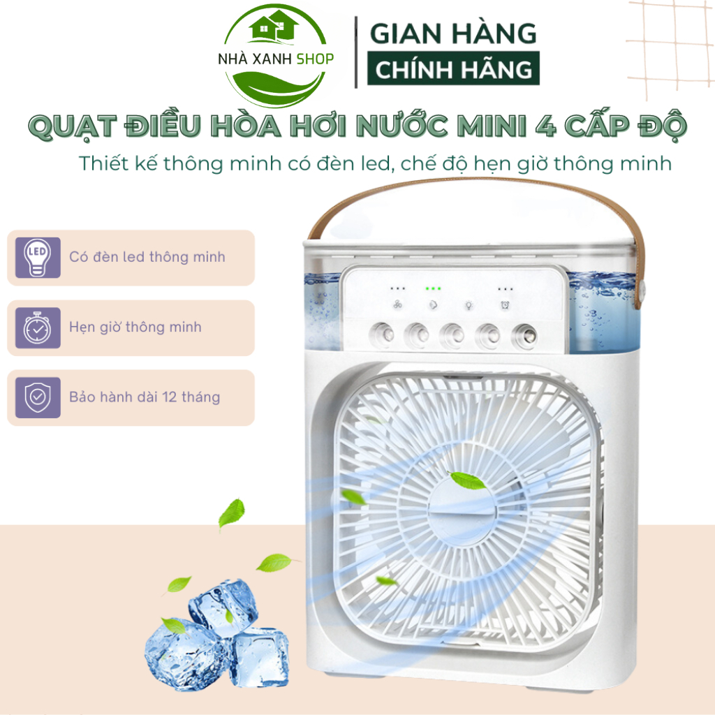 Quạt điều hoà mini, quạt hơi nước để bàn 3 chế độ gió dung tích bình chứa nước 600ml tích hợp đèn led, bảo hành 24 tháng