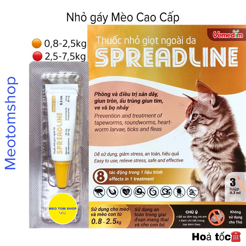 Nhỏ gáy SPREADLINE cho mèo hết ve rận, hiệu quả sau 24h, Cao cấp