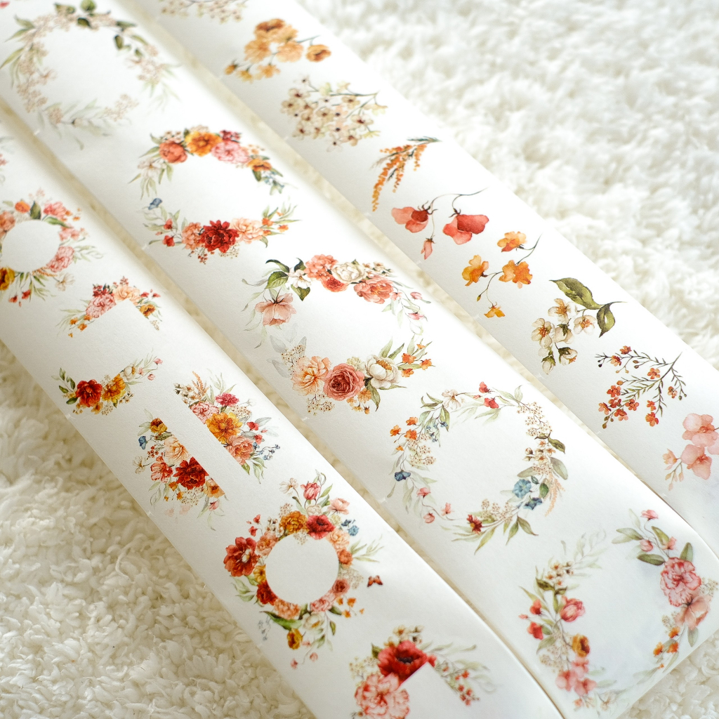 Meohime 𓃠 Hãng TWTS -  Set 3 mẫu washi tape dạng sticker lột Autumn Bouquet
