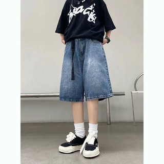 Quần đùi jeans,Quần short jeans baggy kèm đai unisex