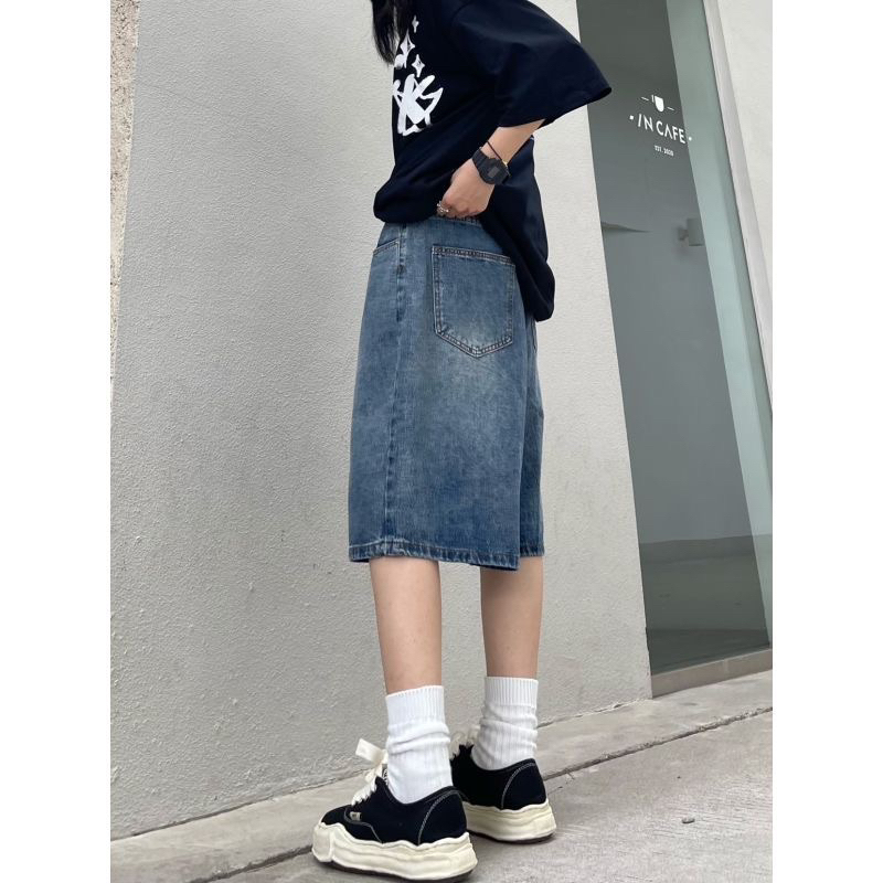 Quần đùi jeans,Quần short jeans baggy kèm đai unisex