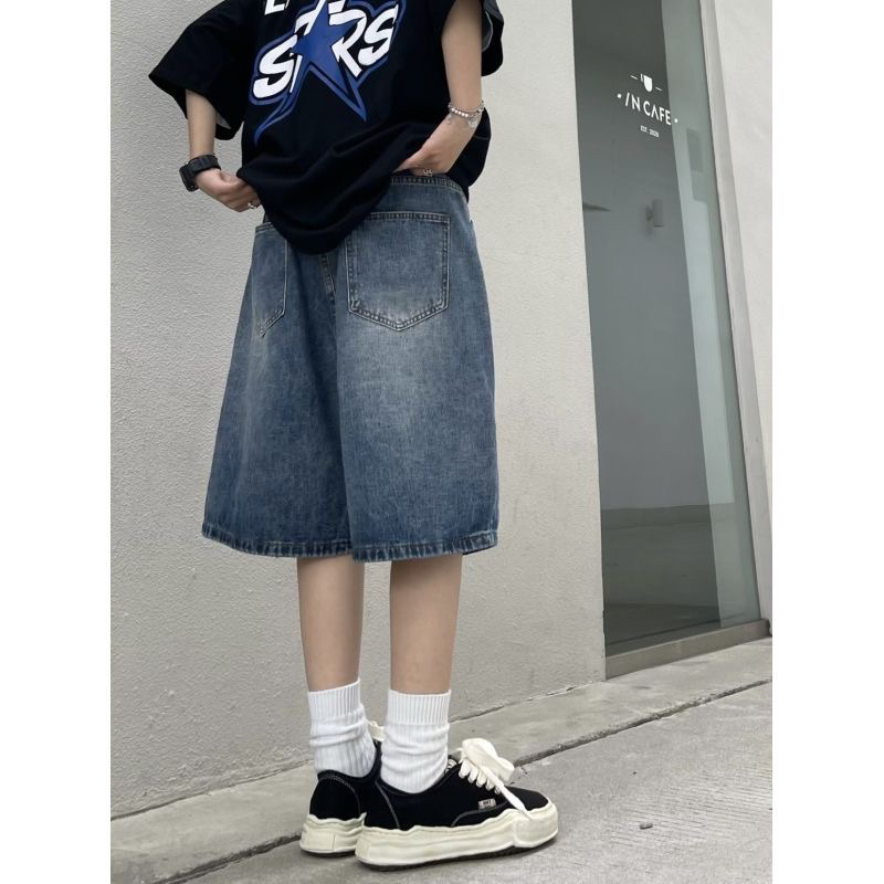 Quần đùi jeans,Quần short jeans baggy kèm đai unisex