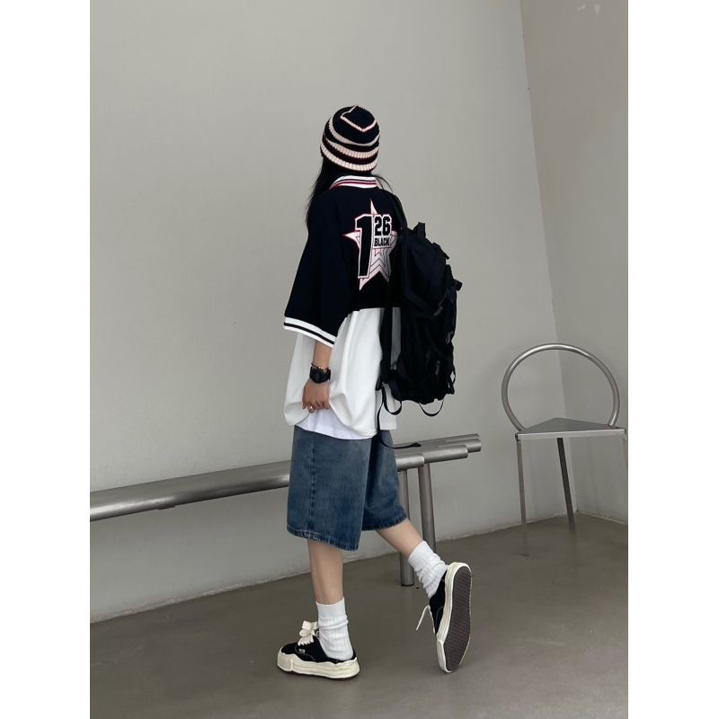 Quần đùi jeans,Quần short jeans baggy kèm đai unisex