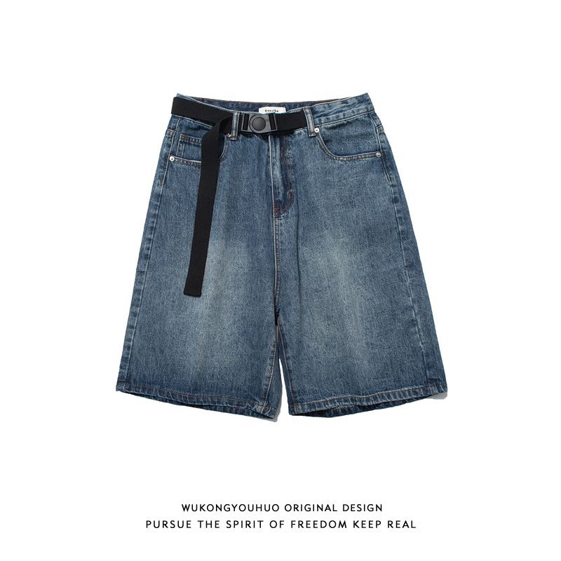 Quần đùi jeans,Quần short jeans baggy kèm đai unisex