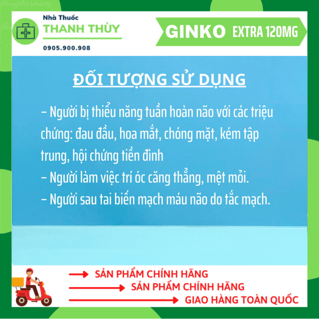 Hoạt Huyết Dưỡng Não Ginko Multi Extra 120mg  Hỗ trợ hoạt huyết, tăng cường tuần hoàn máu não