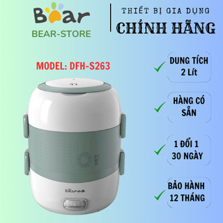 Hộp cơm cắm điện bear dfh-s263, 3 ngăn inox 304 cao cấp, nấu cơm, hâm nóng, luộc&hấp