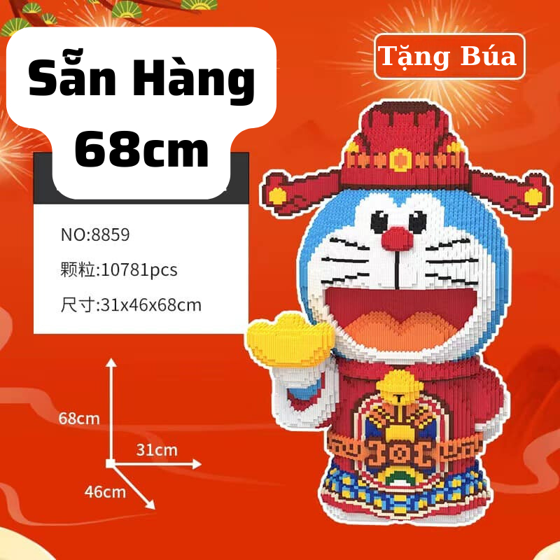 Mô hình lắp ráp Doremon thần tài 68cm, Đồ chơi xếp hình doraemon cỡ lớn, Lego Doraemon thần tài