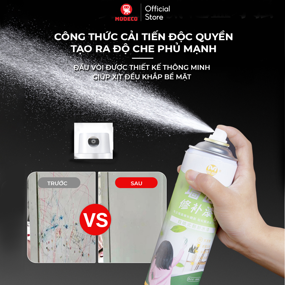 Bình Xịt Sơn Sửa Tường Nhà Cao Cấp Modeco 450ml - Làm Sạch Nhanh Tường Bị Vẽ Bẩn, Nâm Mốc, Vết Bẩn Cứng Đầu, Vết Ố Vàng