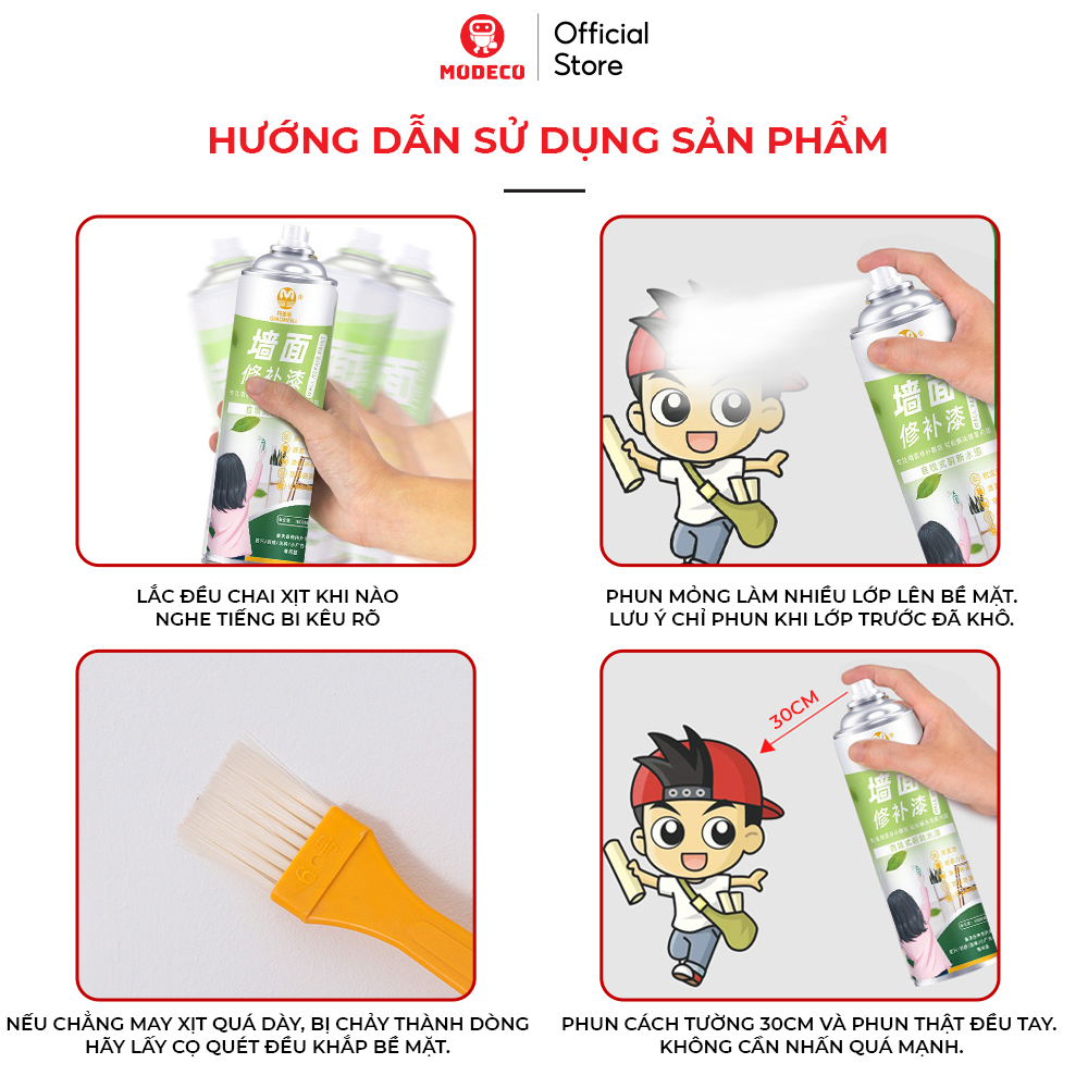 Bình Xịt Sơn Sửa Tường Nhà Cao Cấp Modeco 450ml - Làm Sạch Nhanh Tường Bị Vẽ Bẩn, Nâm Mốc, Vết Bẩn Cứng Đầu, Vết Ố Vàng