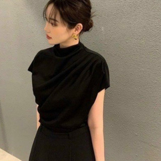 Áo kiểu nữ cộc tay nhún vai cổ thuyền dáng ngắn hàn quốc, phong cách sang chảnh - Áo thun cộc tay cổ hến ngắn tay