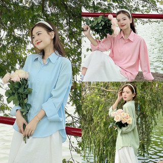 Áo sơ mi nữ tay dài phong cách Hàn Quốc màu pastel nhẹ nhàng