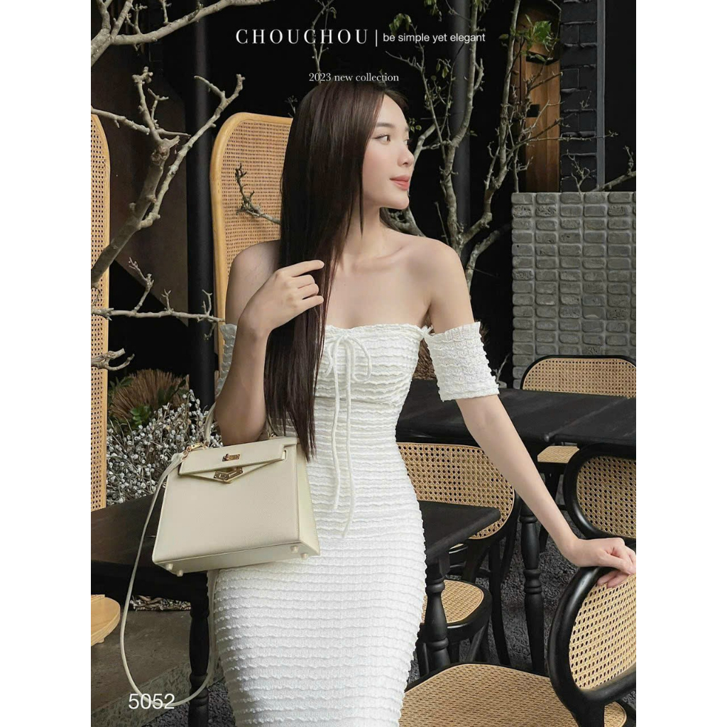 Đầm ren trễ vai maxi tay con đẹp