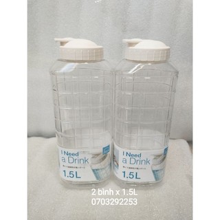 Combo 2 bình nước nhựa pet lock & lock 1.5l sọc vuông / 1.2l / 1l