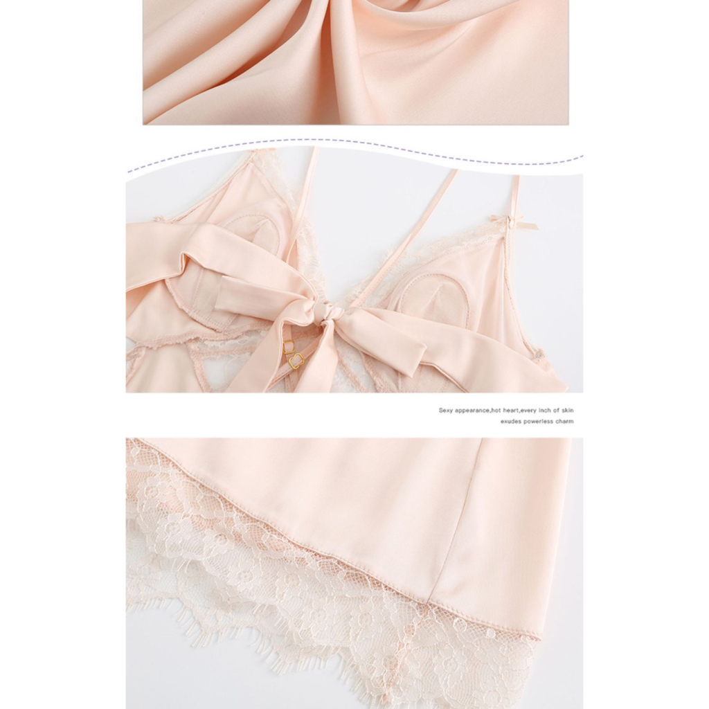 S5 Váy ngủ lụa 2 dây cao cấp sexy quyến rũ siêu mịn siêu mát dây đan chéo thắt nơ có mút ngực Sesisoul