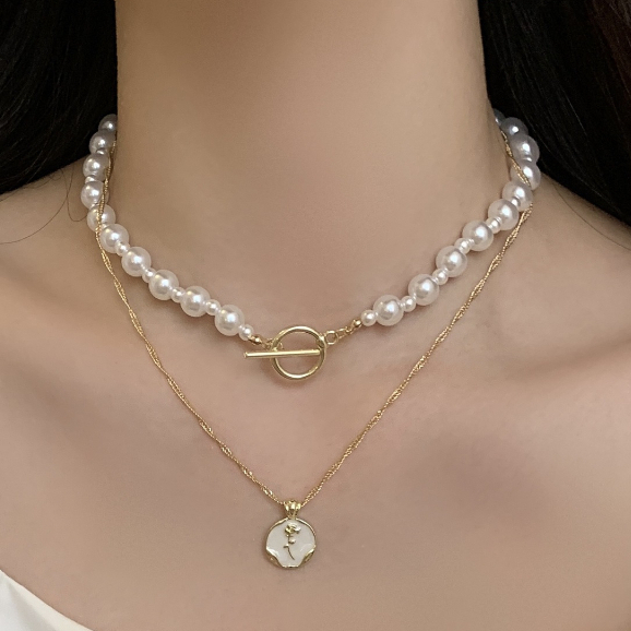 Set hai 2 dây chuyền nữ cao cấp mạ vàng chuỗi ngọc trai nhân tạo dạng choker 2023 cá tính , sexy DC0022