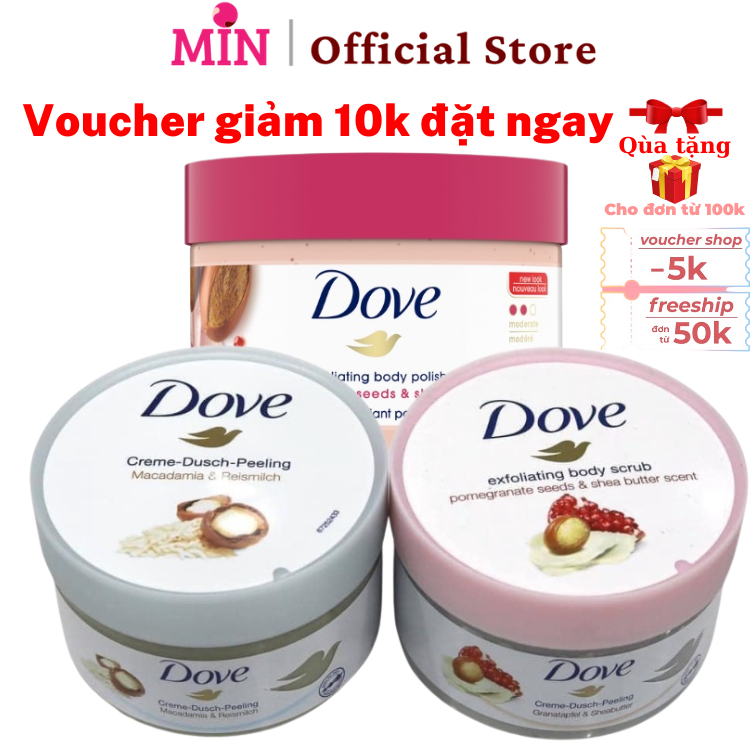 Tẩy Da Chết DOVE Body Scrub Mỹ, Đức Macca Lựu Dỏ Giúp Da Mịn Màng Tẩy Tế Bào Chết DOVE Chính Hãng
