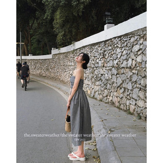 Váy maxi cup ngực kẻ caro style Hàn Quốc, Lipeo.store