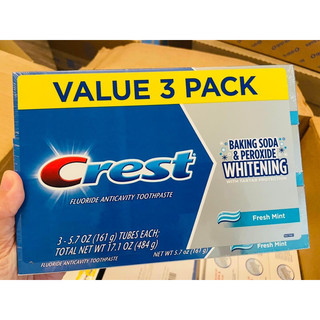 Kem đánh răng Crest Toothpaste, Whitening Baking Soda & Peroxide Fresh Mint, lốc 161g x 3