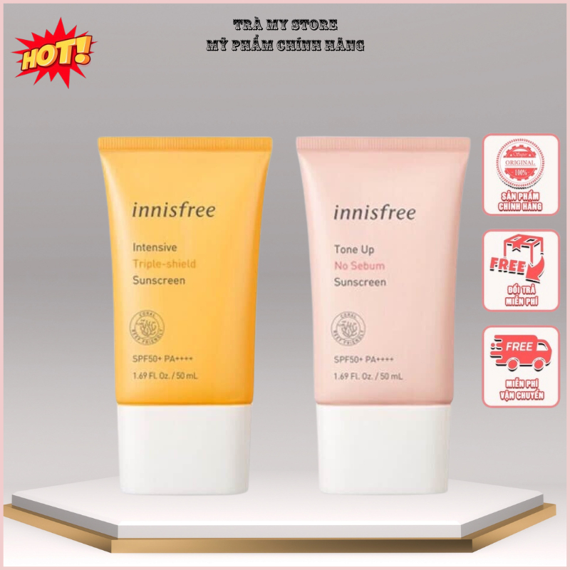 Kem Chống Nắng Innisfree SPF50 PA++++ giúp dưỡng ẩm nâng tone, dưỡng da Tone Up Watering/ Triple-Shield 50ml