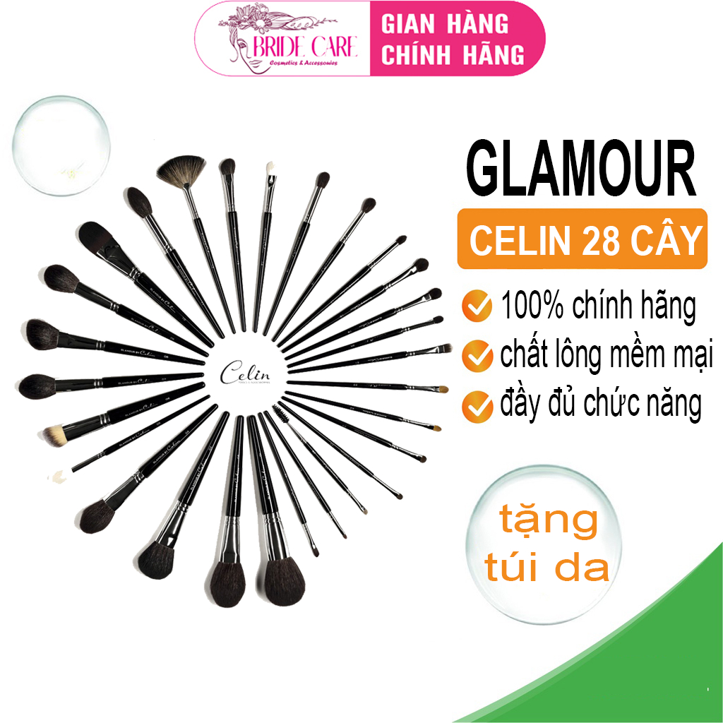 Bộ cọ trang điểm Celin 28 cây lông thú chính hãng kèm bao da kèm quà tặng Celin