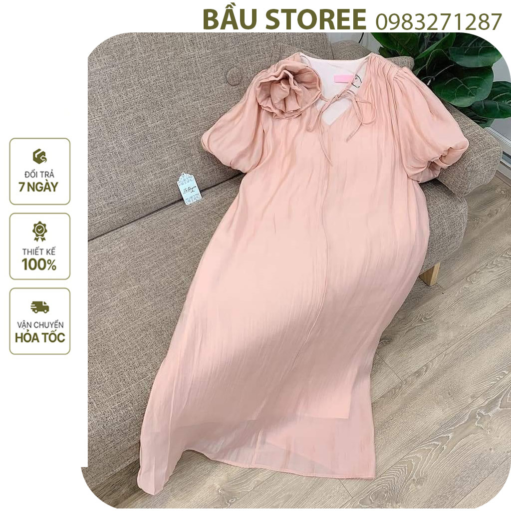 BẦU STOREE V1304 VÁY BẦU CÔNG SỞ DỰ TIỆC ĐẸP-ĐẦM BẦU XUÔNG DÁNG DÀI CỔ HOA XINH XẮN VẢI VOAN 2 LỚP