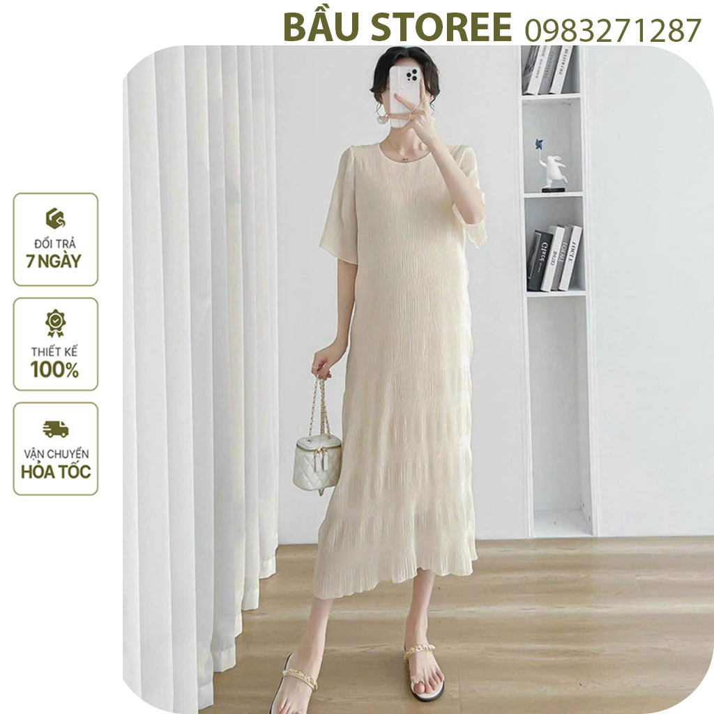 ĐẦM VÁY BẦU CÔNG SỞ MÙA HÈ HÀNG THIẾT KẾ ĐẸP XẾP LI SÓNG CỰC SANG - ĐẦM BẦU MAXI DÁNG DÀI XINH