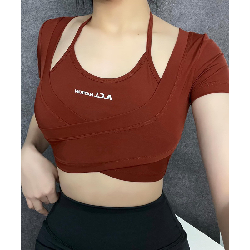 Áo Tập Gym, Aerobic Cộc Tay Trẻ Trung Chất Poly Co Giãn 4 Chiều Tôn Dáng