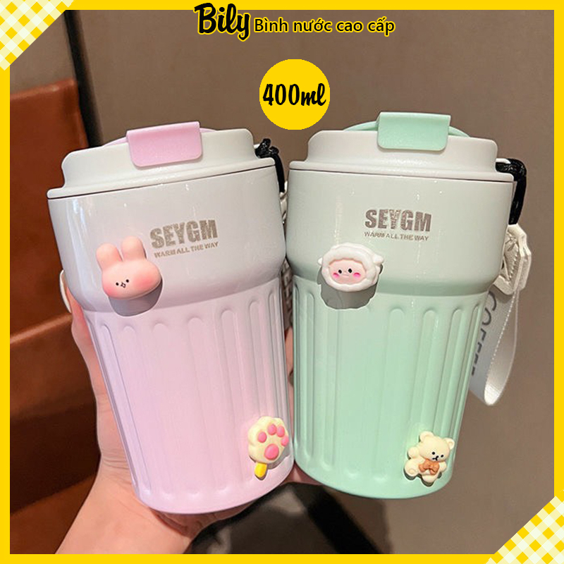 Bình giữ nhiệt 400ml cốc giữ nhiệt cafe inox 304 ly coffee màu pastel phong cách Hàn Quốc tặng sticker 3D