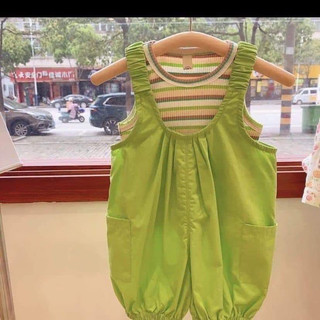 Sét yếm xanh áo kẻ cho bé gái S0082